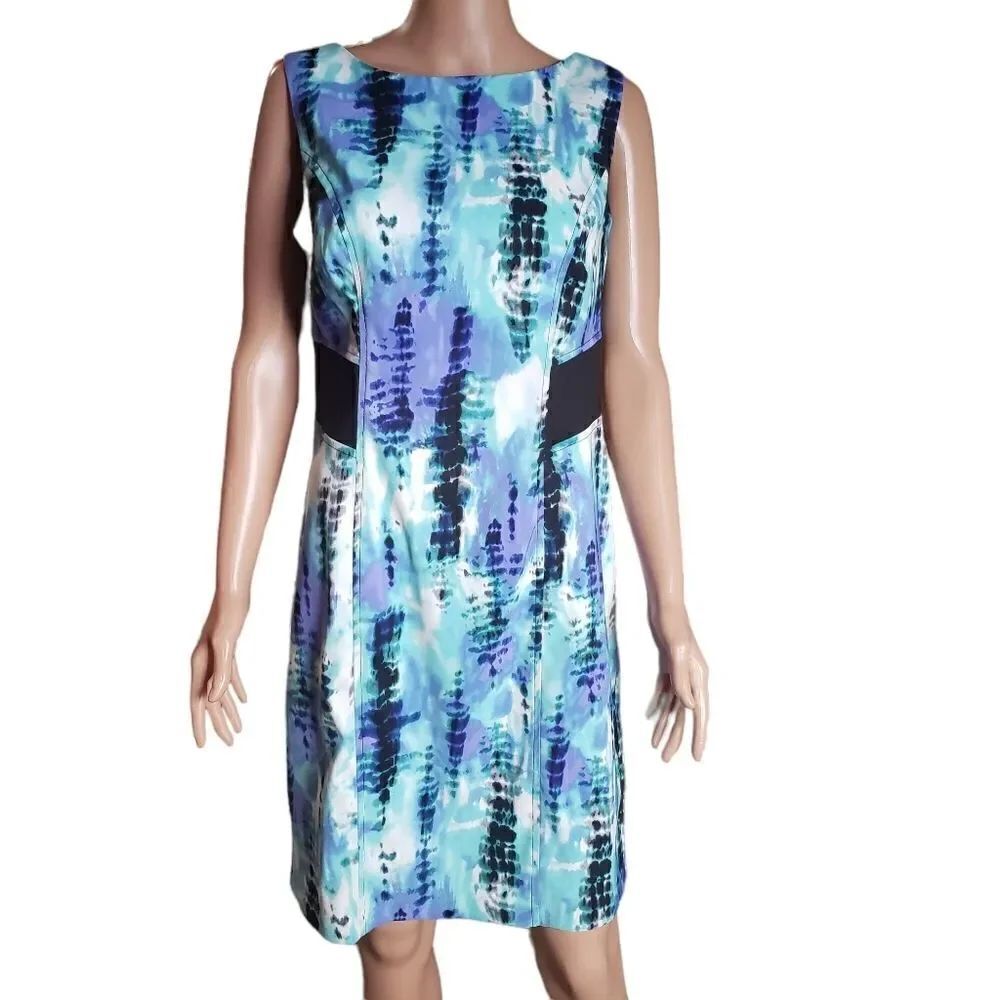 dressbarn Blue Abstract Print Sheath Dress Size 10